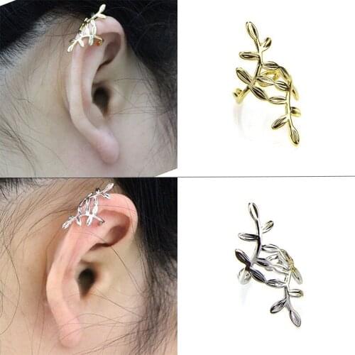 New 1Pc Fashion Gold Leaf Clip Earring For Women Without Piercing Puck Rock Vintage Crystal Ear Cuff Girls Jewerly Gifts
