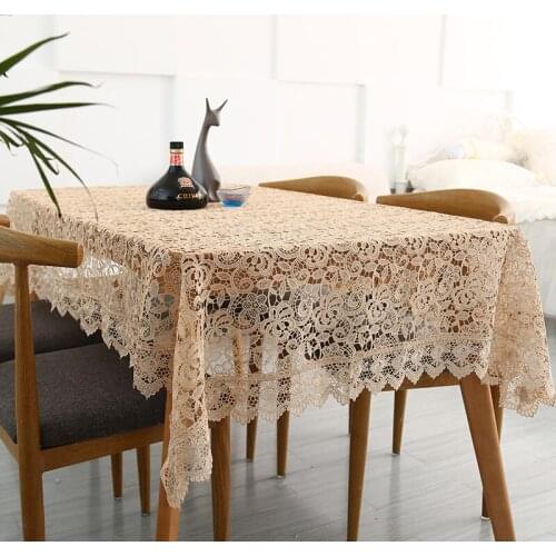 New Style Full Hollow Embroidered Table Cloth Square Lace Crocheted Tablecloth Home Decor Dining Table Cover Kitchen &4