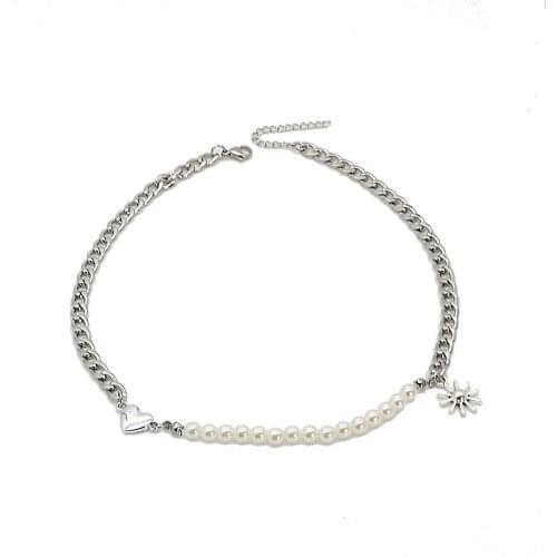 Irregular Pearl Splicing Chain Necklace Stainless Steel Sun Pendant Bohemia Geometric Love Necklaces for Women Punk Jewelry C