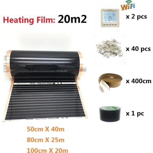 20m2 Electric Heating Film 50cm 80cm 100cm Width Infrared Floor Heating Film with Wifi Room Thermostat