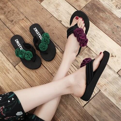 Shoes Woman Slippers Summer 2020 Flower Clip Toe Flip Flops Slippers Women Shoes Wedges Beach Slippers Slides Zapatos De Mujer