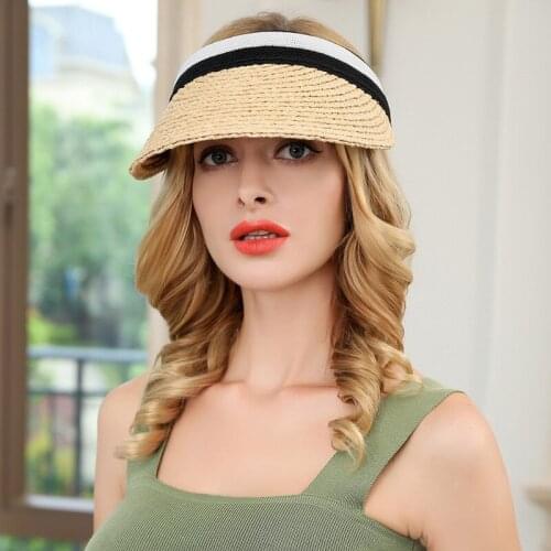 2021 New Fashion Raffia Women Summer Sun Hats Elegant Straw Wide Brim Visor Hat For Girls Beach Anti-UV Hats Fashion Cap Ladies