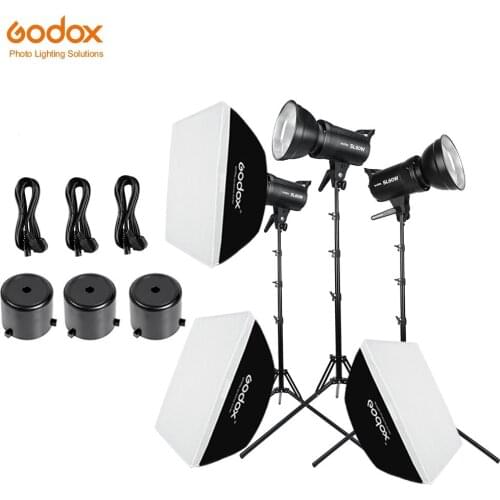 Godox 3x SL-60W White Version Studio LED Continuous Photo Video Light + 3x 1.8m Light Stand + 3x 60x90cm Softbox LED Light Kit