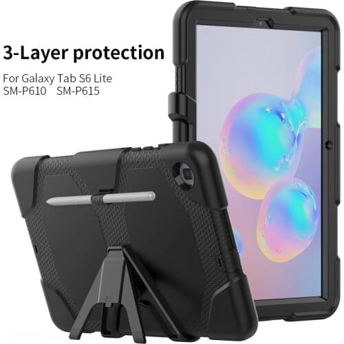 Heavy Duty Protection Case for Samsung galaxy tab S6 Lite 10.4 case 2020 P610 P615 Soft Silicone Full body Cover with Kickstand