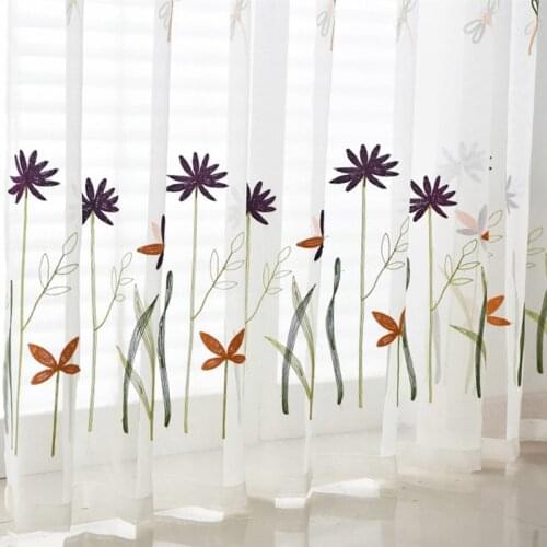 Fresh American Country Childhood Embroidery Dragonfly Sheer Curtains for Livng Room European White Flax Tulle Fabrics Drapes