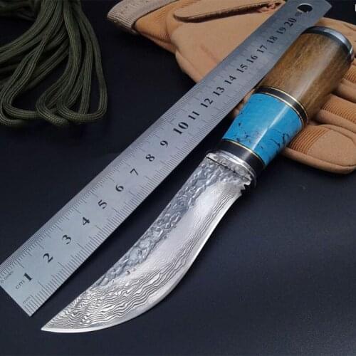 New style High hardness Handmade Damascus steel Hunting Knife Camping Survival Knife Wooden handle Fixed Blade Tactical Knife