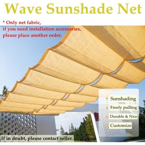 Telescopic Wave Sunshade Beige Net Width 0.8/0.9/1m HDPE Anti-UV Shading Fabric Home Terrace Balcony Canopy Garden Shadow Awning