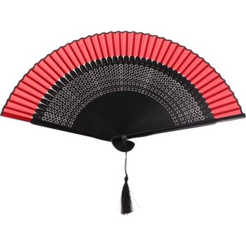 Vintage Handheld Folding Fan Dance Performance Fan Craft Hollow Folding Fan (Hollow Red Fan)