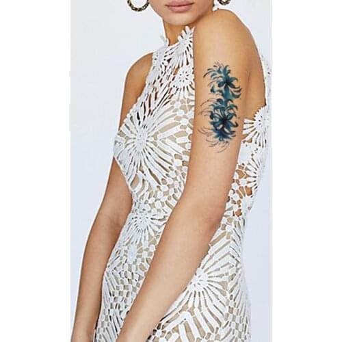 Temporary Tattoo Stickers Blue Ink Mandala Flower Pattern Design Fake Tattoos Waterproof Tatoos Arm Large Size for Women Girl