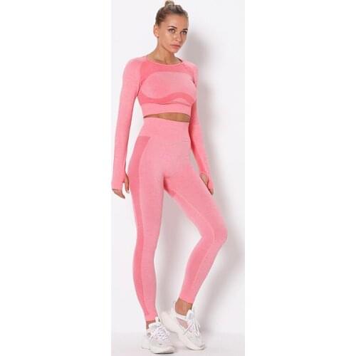High Quality Long Sleeve Crop Tops Sports Bra High Waist Leggings Seamless Yoga Set