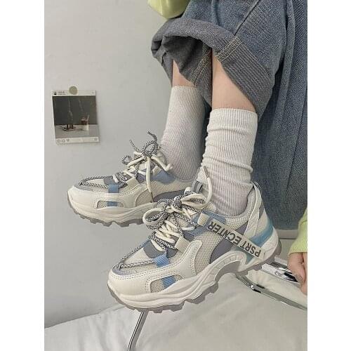 Womens 2021 spring and autumn Korean version of all-match breathable sneakers student net red casual running shoes platform