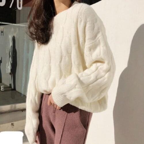 New 2020 Autumn Winter O-neck Twist Sweater Pullovers Women Loose Long Sleeve Pull Femme Candy Color Casual Sweaters