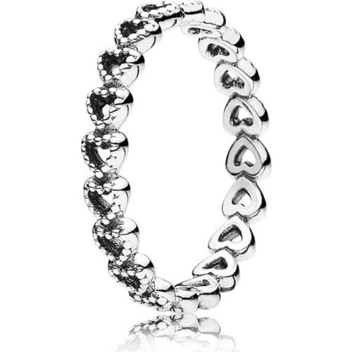 Authentic 925 Sterling Silver Linked Love Heart Fashion Ring For Pandora Women Bead Charm Gift DIY Jewelry