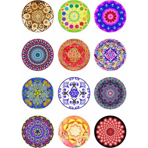 10mm 14mm 16mm 12mm 20mm 25mm 394 12pcs/lot Mandara Mix Round Glass Cabochons Jewelry Findings 18mm Snap Button Charm Bracelet