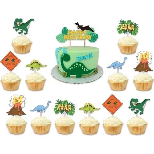 13pcs Dinosaur Cupcake Topper Dino Cupcake Picks Cake Decoration for Baby Shower Wedding Birthday Event Party Supplies