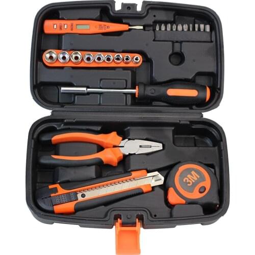 25 Pcs Hand Tool Set General Hand Tool Kit with Plastic Tool box Storage Case Combination Hammer Socket Wrench Screwdrive HTS012