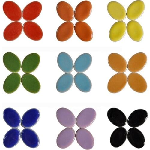 60 Pcs Mosaic Craft Art Micro Ceramic Belt Mosaic Making Oval Ultrathin Ceramic Manual DIY Mosaic Decor Jewelry Earring
