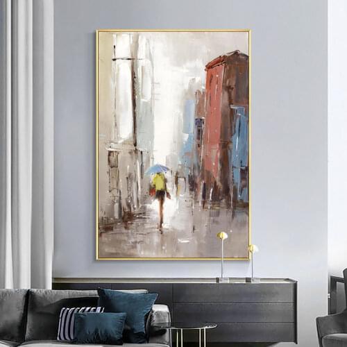 Abstract People Walking On The Citys Road 100% Hand Painted Oil Painting On Canvas Modern Wall Art For Living Room Decoration