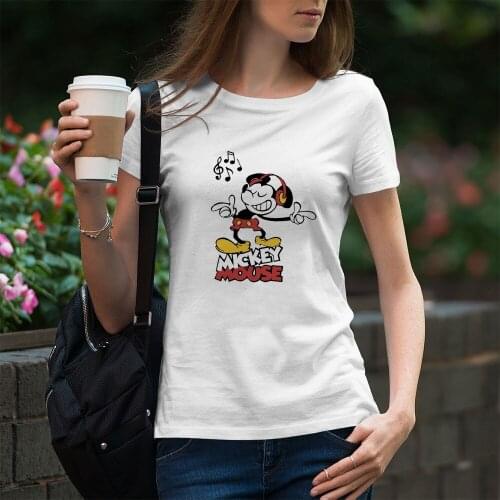 Disney White Tees Mickey Mouse Pattern Women T-shirts Fashion Harajuku Casual Outdoor Short Sleeve Summer New Product O-Neck Top