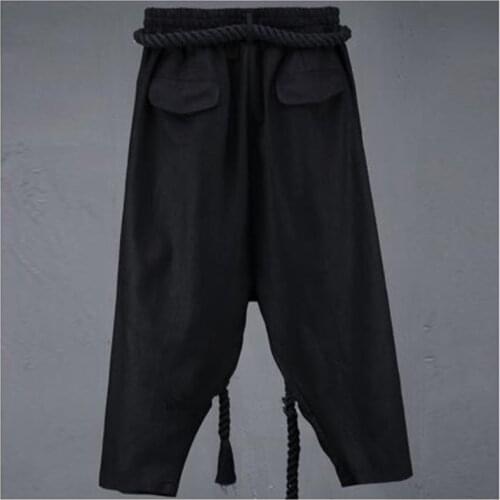 Mens trousers spring and summer low crotch trousers mens wide-leg trousers retro culottes bloomers stage outfit Yamamoto style