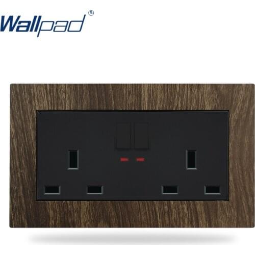 Wood Double UK Switched Socket Wallpad Aluminium Satin Metal 13A UK female Plug Socket with Switch Led Backlight 110V-240V