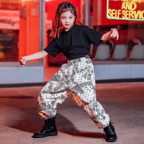 Childrens Hip Hop Clothing For Girls Black Tops Loose Running Casual Hip Hop Pants Street Dance Stage Costume Rave Wear BL5859