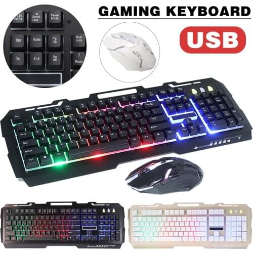 For PC Laptop PS4 1pc RGB LED Luminous Wired Gaming Keyboard And Mouse Set 104 Keys Backlight Keypad 2400DPI Combos Mice Pohiks