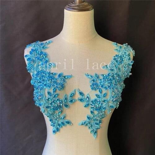 Lady Elegant Princess Mia096# Blue Flower HandMade Stone Beads Chest Accessory For Saw Wedding Bridal Dress/ Fashion Designer