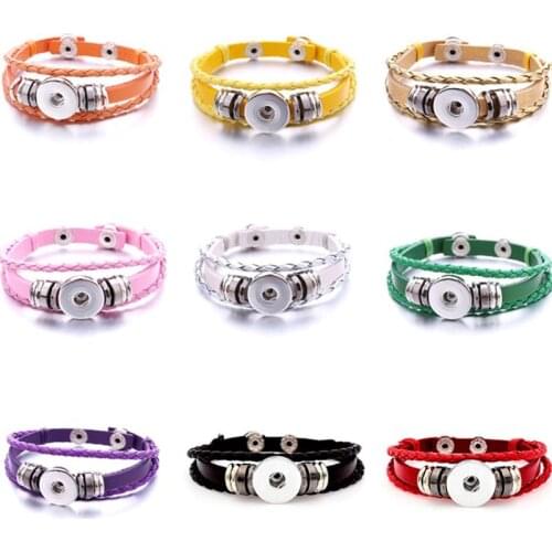 Hot Sale Snap Button Bracelet Bangle Snap Leather Bracelet Retro Handmade Braided Leather Bracelet fit 18MM Snap buttons jewelry