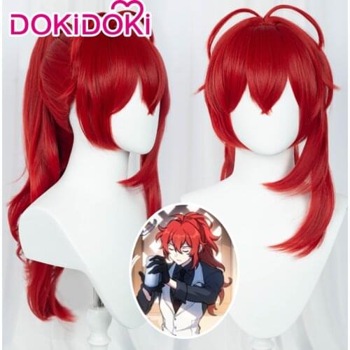 DokiDoki Game Genshin Impact Diluc High Ponytail Cosplay Halloween Long Hair High Ponytail Cosplay Wig Genshin Impact Diluc