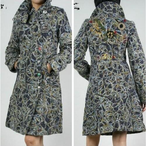 Spanish autumn and winter woolen embroidered overcoat