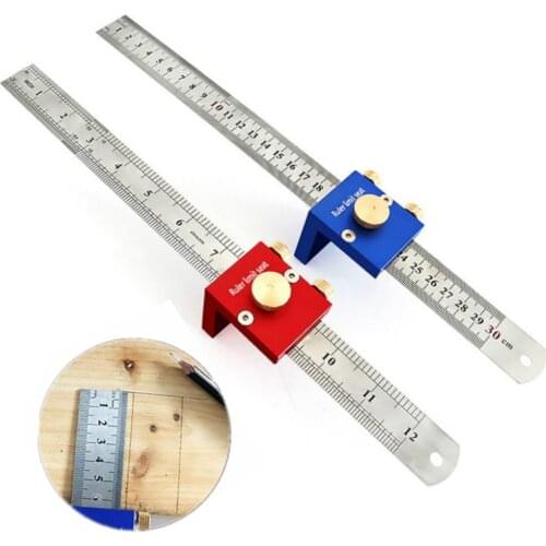 30cm/12 Inch Scribing Ruler 90 Degrees Scale Ruler Measuring Marking Gauge Woodworking Right Angle Ruler with Positioning Block