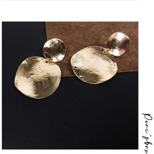 LWONG New Gold Color Double Coin Stud Earrings for Women Metal Round Disc Earrings Minimalist Earrings Jewelry Wholesale