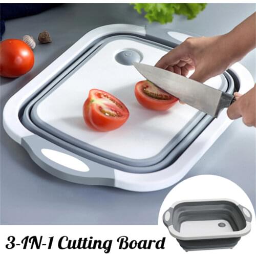 Multi-function Folding Cutting Board 3-In-1 Kitchen Foldable Drain Basket Chopping Blocks Wash Basket Kitchen Storage Organizer