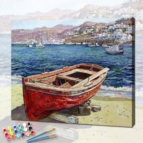 SDOYUNO 40x50cm Paint By Numbers Boat Scenery Oil Painting By Numbers On Canvas Landscape Frameless DIY Home Decor living Room