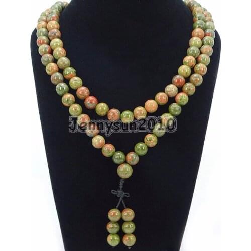 Natural Unakite 10mm Gems Stone Buddhist 108 Bead Prayer Mala Long Necklace Multi-Purpose Bracelet Necklace 5Strands/Pack