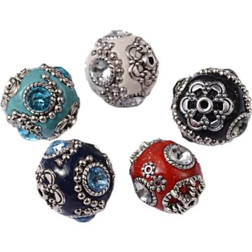 Pandahall 5pcs Handmade Round Indonesia Beads Loose Spacer with Brass Core Round 20mm Bead for Jewelry DIY Making