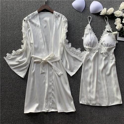 Sexy Women Sleepwear Pyjama Faux Silk 2 Piece Pajamas Set Stain Summer Spring Sling Nightgown Robe Nightdress