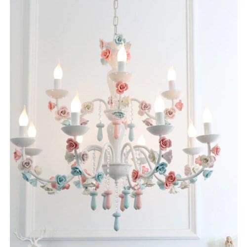 Princess pendant led Chandelier ceiling Children lamp E14 kid lighting Dining Room ceramic Flower hanging light Ins Bedroom Lamp