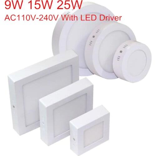 9W 15W 25W Surface Mounted LED Ceiling Lamp 3000K 4000K 6000K Round/Square LED Panel Downlights for Bathroom Lighting AC85-265V