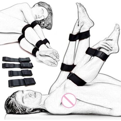 Sex SM Adult Game BDSM Bondage Slave Handcuff Ankle Strap Arm Leg Open Strap Locking Arm To Thigh Cuff Binding Kit Sex Flirt Toy