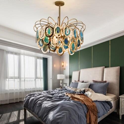 Modern agate LED chandelier Gold Metal Living Room Chandelier bedroom hanging lamps dining room luxury lighting fixtures