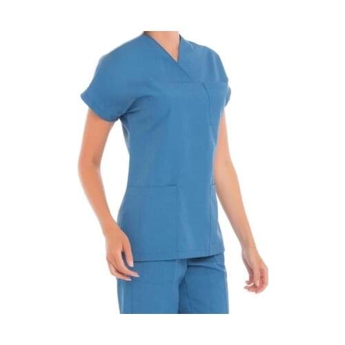 Female Doctor Nurse Uniform Scrubs Terikoton Thin Fabric Hospital Guard Single Top Surgical Forma (Envelope Collar Bat) medical Uniforms