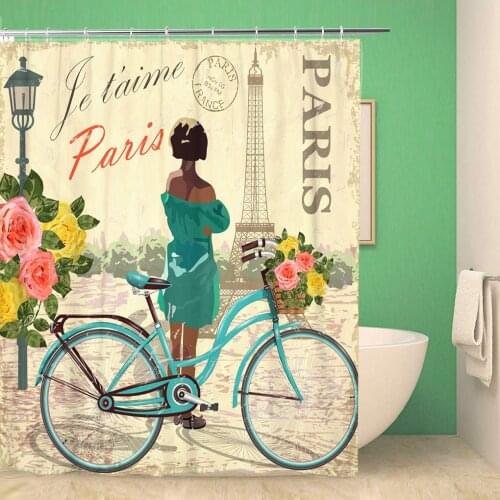 Old Paris Vintage Poster Paper France Girl Travel Vector Art Polyester Bath Curtain