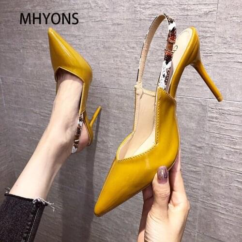 2021 Sandals Women Square Crystal Heel Fashion Patent Leather Dress Sandals Sexy Comfortable Pointed Toe Shoes Women