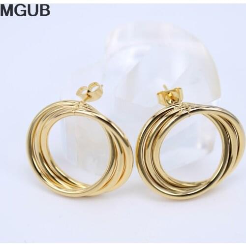 MGUB 2 selection of stainless steel three earing studs new trend of women fashion wild jewelry LH286