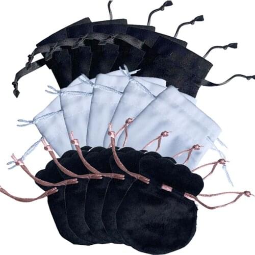 10pcs 50pcs Pink Ribbon Beaded Bag Flannel Bag Pouch For Bead Charm Bracelet Women Europe Jewelry Black Bags Outer Packaging