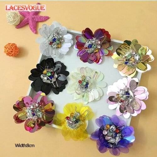 10PCS 8cm Rhinestones patches DIY Handmade applique accessories Garment needlework sewing Cloth paste decoration 627