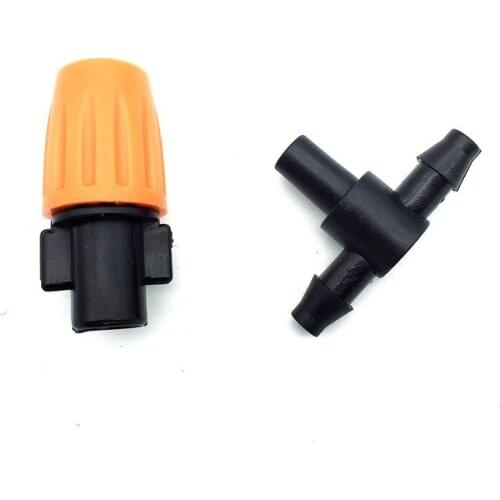 100PCS Watering Orange Sprinkler head And 100 pcs Tee Connector Adjustable Mist Fountain Irrigation Tool