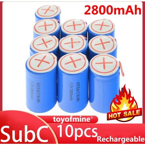 10x Ni-Mh 4/5 SubC Sub C 1.2V 2800mAh Rechargeable Battery with Tab Blue